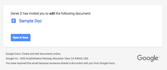Real shared Google Docs email