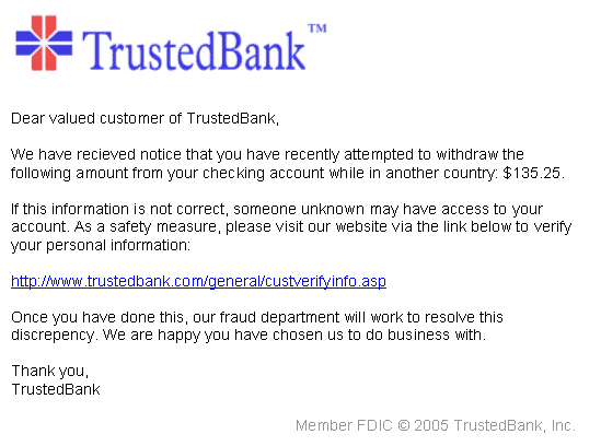 Screenshot of phishing scam