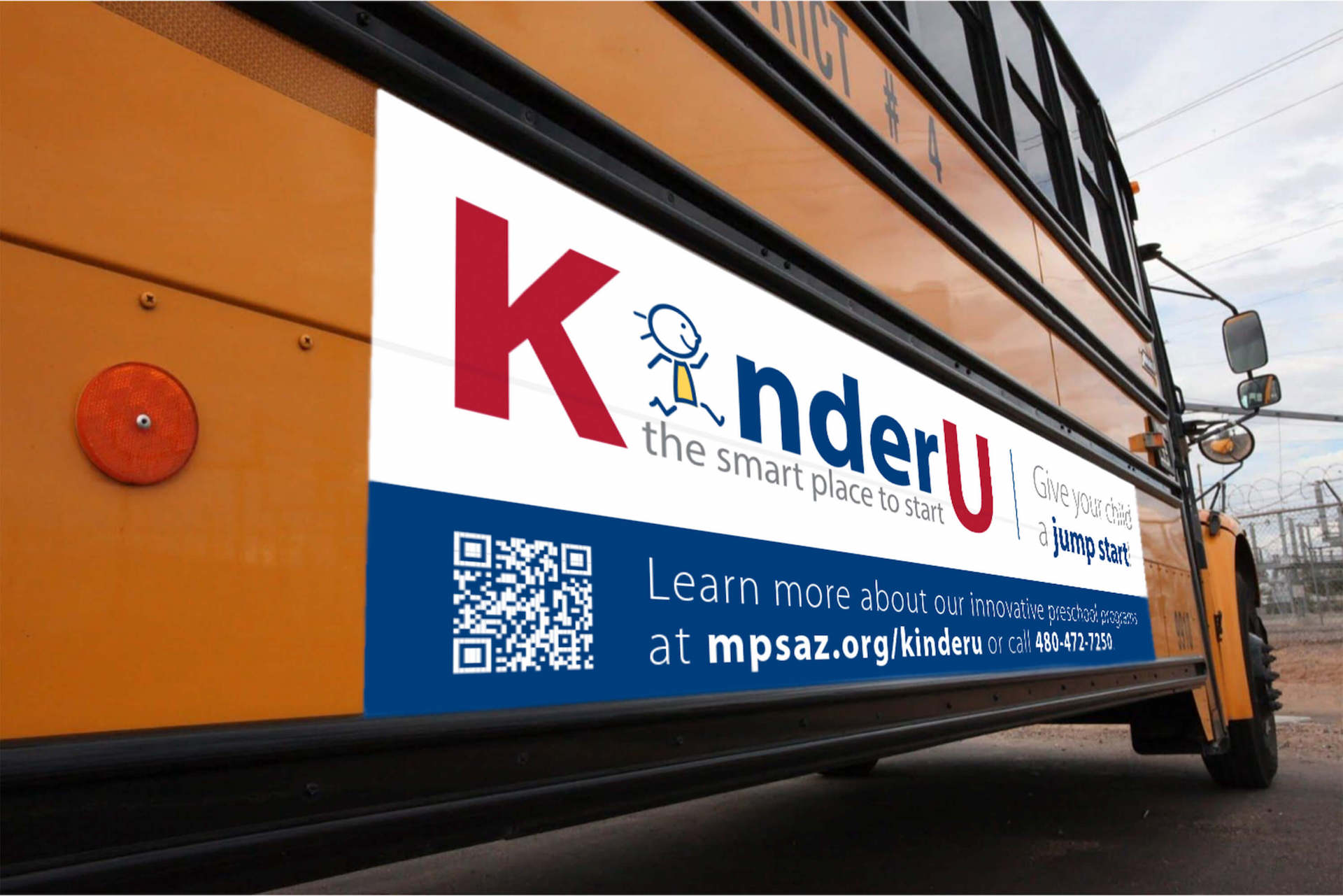KinderU banner ad on an MPS bus.
